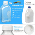 Syntic 4 Pack 2 Qt Glass Milk Bottles with Handle and Airtight Reusable Screw Lids, 1/2 Gal Glass Water & Juice Bottles, 64 Oz Milk Jug Pitcher W