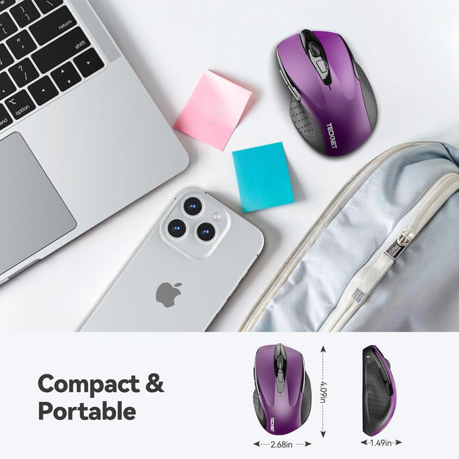 TECKNET Wireless Mouse, 2.4G Ergonomic Optical Mouse, Computer Mouse for Laptop, PC, Computer, Chromebook, Notebook, 6 B