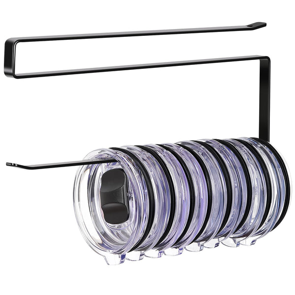 Tumbler Lid Organizer, Horizontal Tumbler Lid Storage Hook up to 10 Lids, Space Saving Cup Lid Holders under Cabinet Tumbler Lid Hook for Kitchen