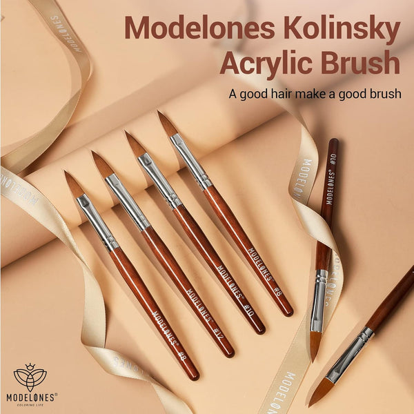 MODELONES Acrylic Nail Brush 100% Pure Kolinsky Hair Bristles Oval Crimped Shaped Sturdy Wooden Handle Acrylic Powder Nail Art Brush Professional