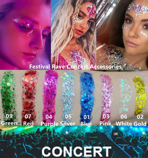 Go Ho Gold Face Body Glitter,Mardi Gras Glitter Makeup Gold Face Paint,Holographic Chunky Sequins Glitters for Eye Lip Hair Nails,Festival Rave