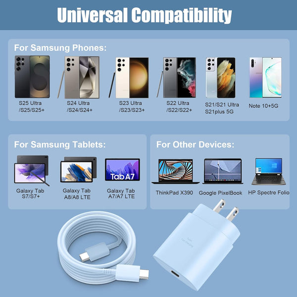 Super Fast Charger Type C,25W PD USB C Wall Charger Block & C to C Cable 6.6Ft for Samsung Galaxy S25/S24 Ultra/S24/S24+/S23