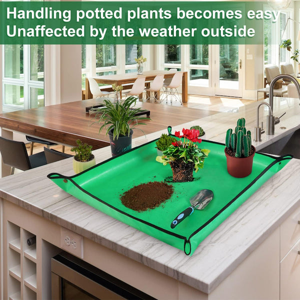 Repotting Mat for Indoor Plant Transplanting and Mess Control 27"X 27" Thickened Waterproof Potting Tray Foldable Succulent Potting Mat Portable