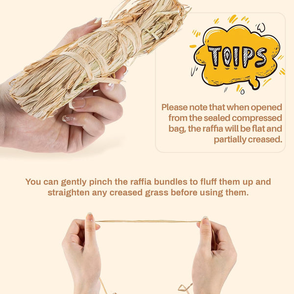 Sukh Natural Raffia Ribbon - 6PCS Raffia Straw for Florist Bouquets Decoration Crafts Ribbon for Wrapping Christmas Birthday