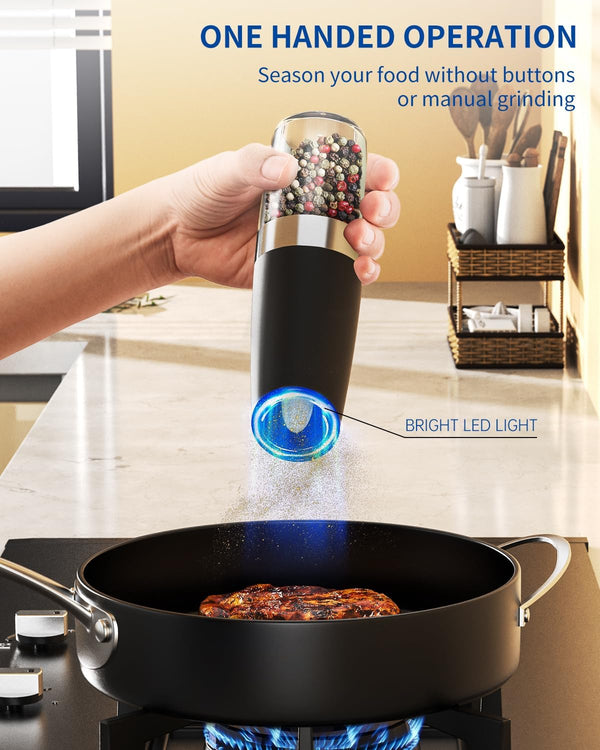 CIRCLE JOY Gravity Electric Salt and Pepper Grinder Set Automatic Salt and Pepper Grinder Set with LED Light, Battery Operated, Adjustable