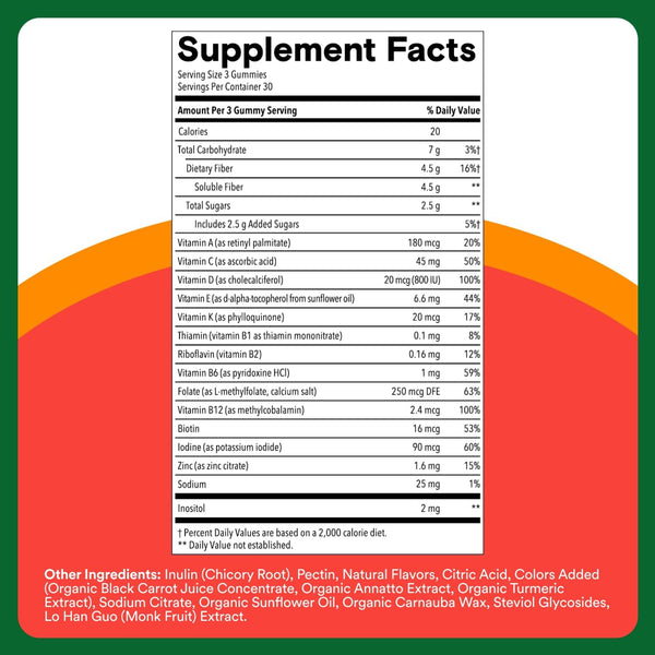 Smartypants Kids Multivitamin & Fiber Gummies: Prebiotic Fiber to Support Kids Digestion with Vitamin D3, C, Vitamin B12, B6, A, Zinc, Biotin,