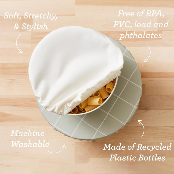 Esembly Bowl Caps - Reusable Bowl Covers in Pack of 4 - Waterproof, Washable Lids for Leftover Food, Fruits and Snacks - Buds + Gingham, 4-Pack