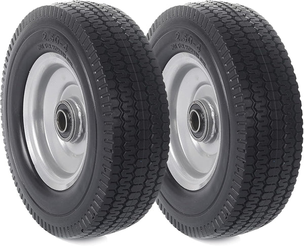 AR-PRO (2-Pack) 8-Inch Solid Wheel Replacement - 2.50-4" Flat Free Tire and Wheel with 5/8 Extra 3/4 Bearings and 2.2" Offset Hub - Compatible