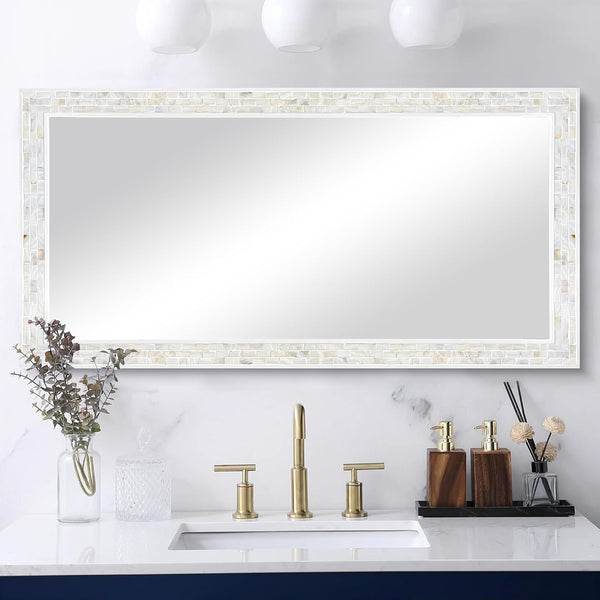Tanmicoshomy 24 X 47 Inch Rectangle Wall Mirror, Natural Shell Framed Rectangular Mirror for Bathroom Vanity Bedroom, Living Room, Entryway, Wall