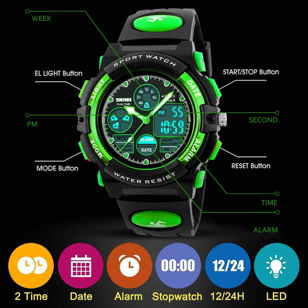 Cofuo Kids Digital Sport Watch, Boys Girls Waterproof Sports Outdoor Watches Children Casual Electronic Analog Quartz Wrist Watches with Alarm