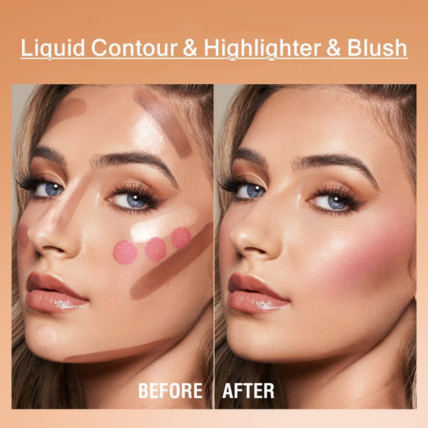 URQT Highly Pigmented Liquid Contour - Built-In Sponge Tip Sculpted Complexion Wand Contour Long Lasting Natural Buildable Highlighters Contour