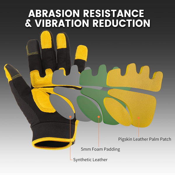 JUMPHIGH Mens Work Gloves, Synthetic Leather Mechanic Gloves Utility Gloves, Touchscreen Working Gloves for Multipurpose, Construction, Warehouse,