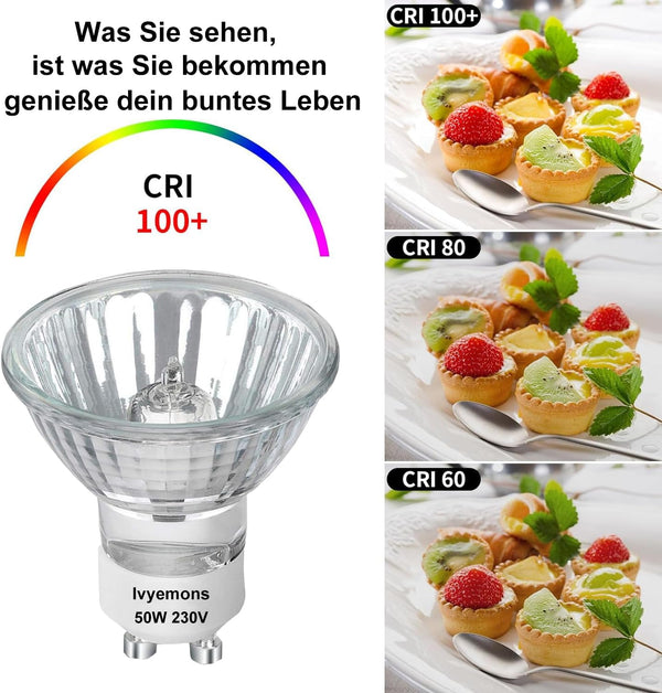 GU10+C 120V 50W Bulb - High Output 500LM GU10 Dimmable Bulb, MR16 GU 10 Base Bulbs Warm White GU 10 Halogen 50W Bulbs, Long Lasting 50 Watt MR16