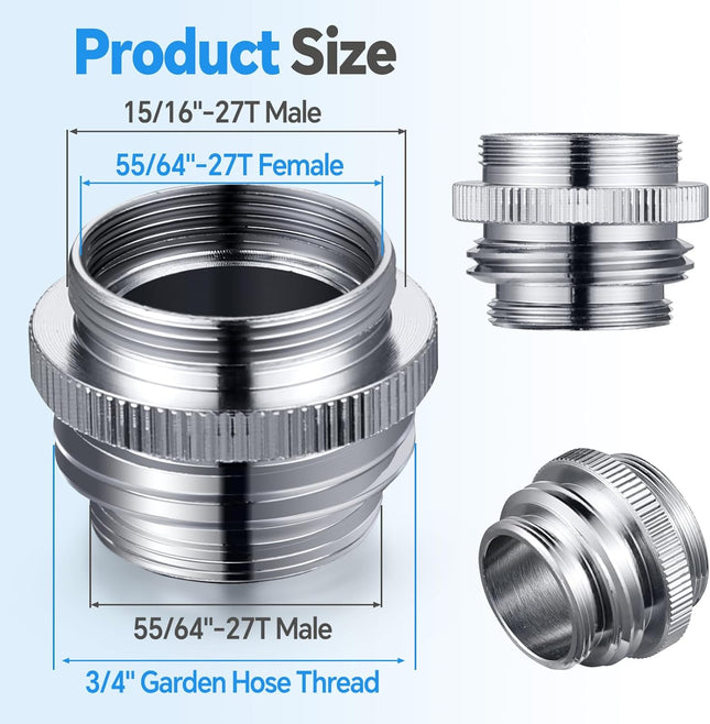 Brass Faucet Adapter, Kitchen Sink Faucet Adapter to Garden Hose, Multi-Thread Garden Hose Adapter for Female to Male, C