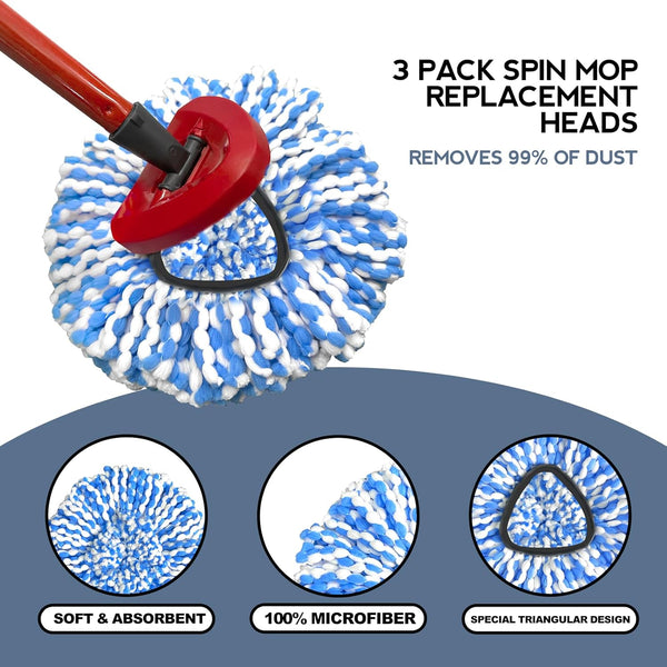 Spin Mop Replacement Head Rinseclean 2-Tank System, 6 Pack Mop Head Replacement, Microfiber, Machine Washable, Easy to Replace and Deep Cleaning