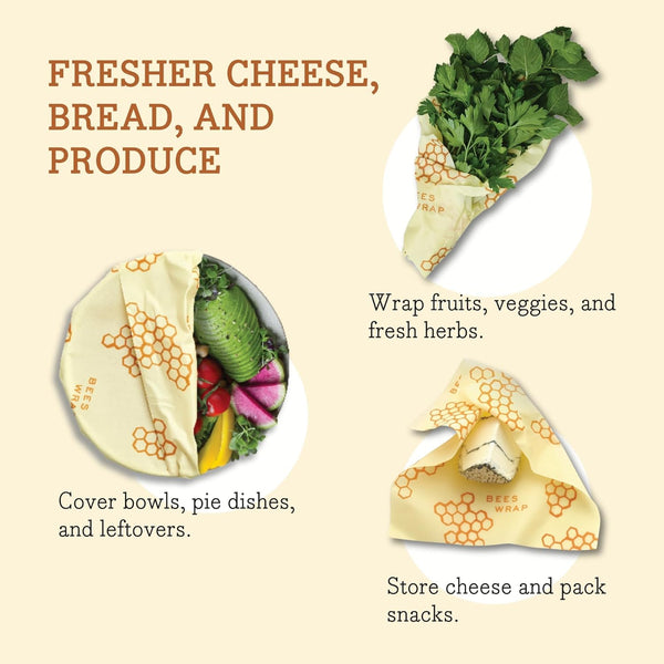 Bee'S Wrap Beeswax Wraps for Food - Honeycomb 3 Pack (S, M, L) Made in USA Reusable & Organic Food Wraps, Sandwich Wrap & Bowl Covers -