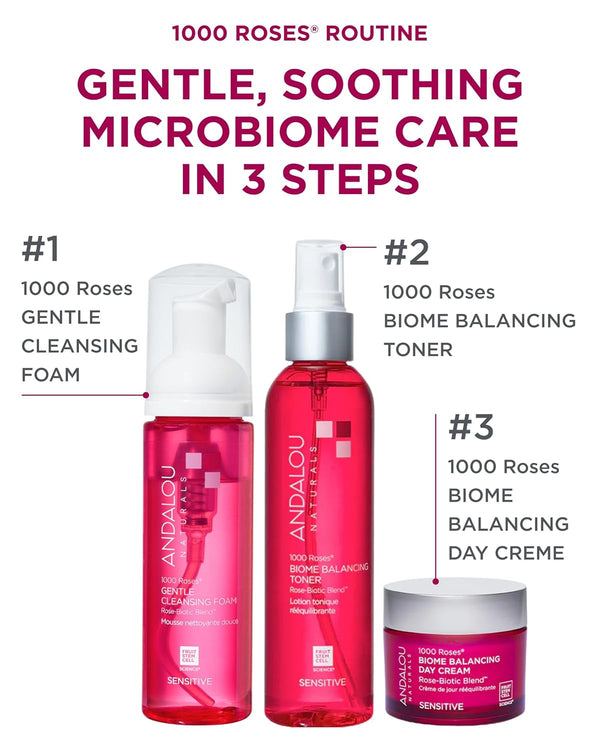 Andalou Naturals 1000 Roses Gentle Cleansing Foam | Foaming Face Wash with Rose Stem Cells & Organic Aloe Leaf Juice | Hydrating Daily Cleanser