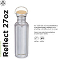 Klean Kanteen 27 Oz Reflect Water Bottle with Bamboo Cap - Reusable Water Bottle - Bpa-Free - Made with Stainless Steel & Food-Grade Silicone -