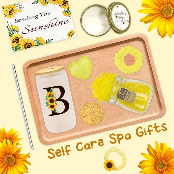 Sunflower Personalized Gifts for Women,12Pcs Sunflower Initial Gifts,Initial Glass Cup,Monogrammed Gifts for Women,Birthday Gifts for