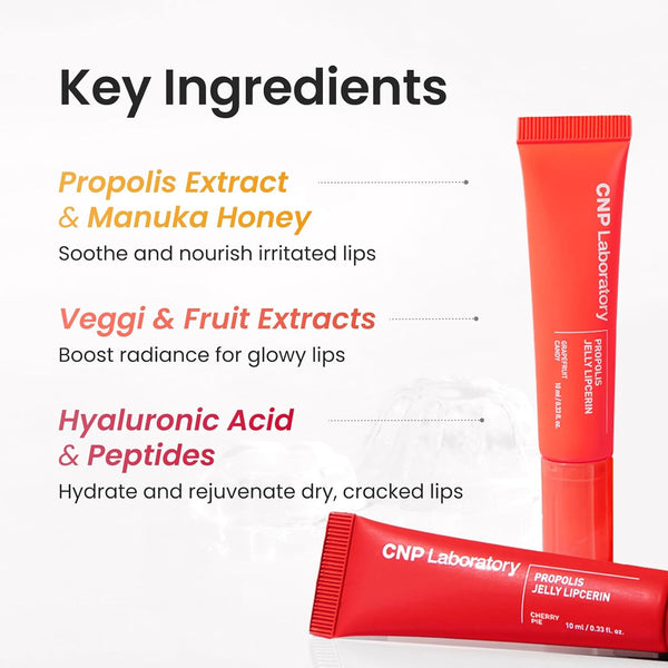 CNP Propolis Jelly Tinted Lipcerin™ - 05 Grapefruit Candy, Hydrating Lip Balm & Gloss with Manuka Honey + Hyaluronic Acid, Stocking Stuffers,