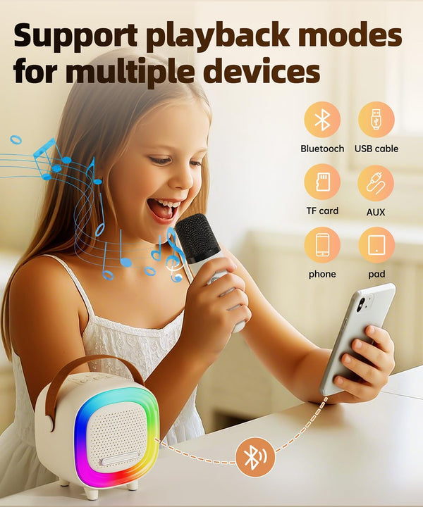 Mini Karaoke Machine Speaker for Kids Adults, Portable Bluetooth with 2 Wireless Microphones, Children'S Day Birthday Gift Ideas for Toys for