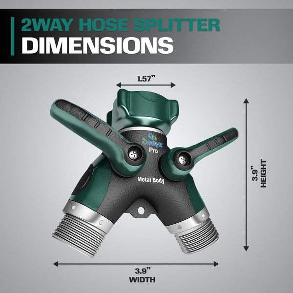 2WAYZ Hose Splitter 2 Way Heavy Duty Outdoor Faucet and Garden Connector - Water Spigot Splitter - Durable All-Metal Y Adapter with Shut-Off Valve
