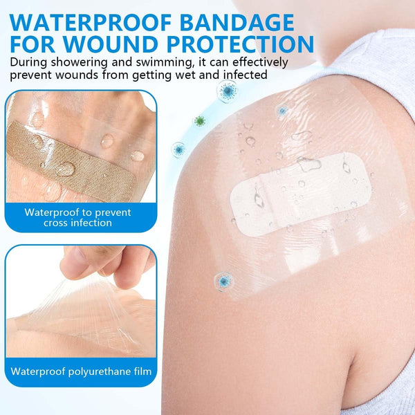 OBTANIM 50 Sheet Transparent Waterproof Stretch Adhesive Bandage Clear Film Dressing Bandages Tape Cover for Tattoo Shower Swimming Protector (4 X