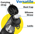 Han'S Bottle Sports Water Bottle - 24 Oz, Straw Lid, Leak Proof, Vacuum Insulated Stainless Steel, Double Walled, Thermo Mug,Black