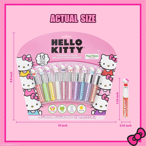Hello Kitty 10 Piece Plant Based Lip Gloss, Girls Party Favors, First Makeup Set for Girl, Perfect for Parties, Sleepovers, and Birthday Gifts,