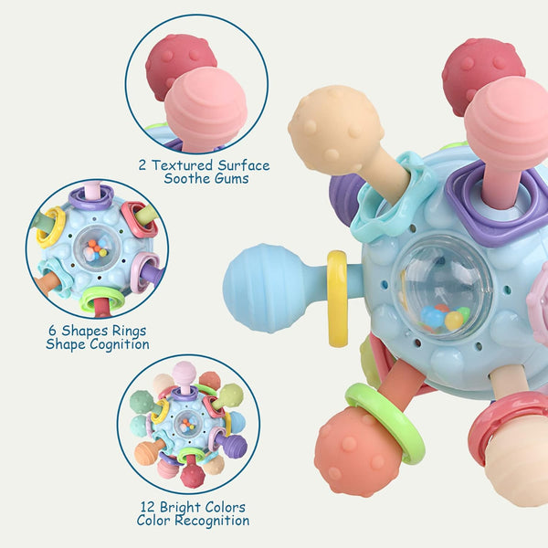 Baby Teething Toys - Infant Sensory Chew Rattles Toys - Newborn Montessori Learning Developmental Toy - Teethers for Babies 0 3 6 9 12 18 Months -