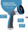 INNAV8 Garden Hose Nozzle Heavy Duty - Features 10 Spray Patterns, THUMB CONTROL On Off Valve Hose Sprayer Nozzle for Easy Water Control - Outdoor