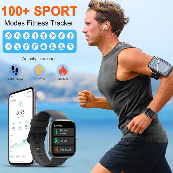 Smart Watch for Men Women(Answer/Make Calls), 1.96" HD Smartwatch, Fitness Tracker with 110+ Sport Modes, IP68 Waterproof, Heart Rate/Sleep/Step