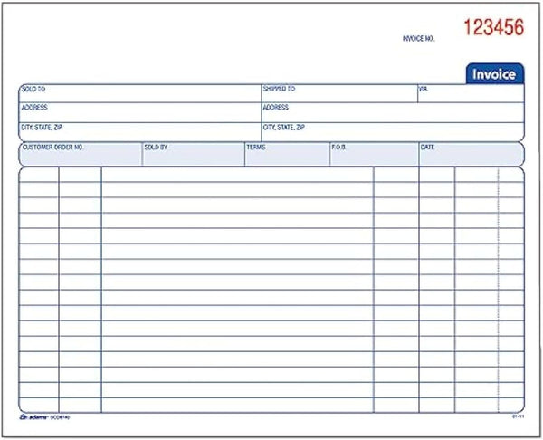 Adams Spiral Invoice Book, 8 1/2 X 7 1/4 Inches, 2-Part, Carbonless, White/Canary, 50 Sets per Book (SCD8740)