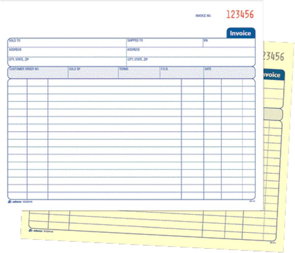 Adams Spiral Invoice Book, 8 1/2 X 7 1/4 Inches, 2-Part, Carbonless, White/Canary, 50 Sets per Book (SCD8740)
