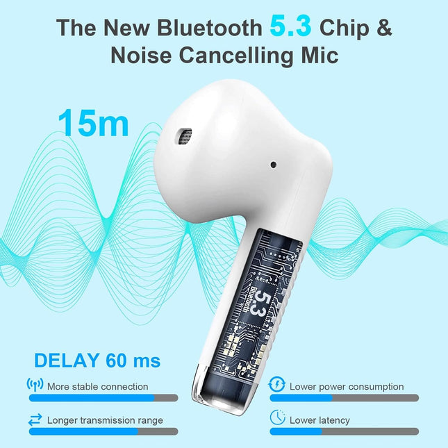 Wireless Earbuds, Bluetooth 5.4 Headphones in Ear with Noise Cancelling Mic, Bluetooth Earbuds Stereo Bass, IP7 Waterpro