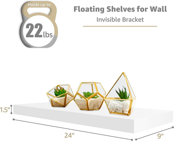 Sorbus Floating Shelves - 24 Inch Wall Shelves for Bedroom, Kitchen, Bathroom - 3 Black Floating Shelves for Wall Decor, Books, Storage - Wall