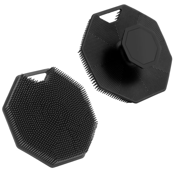 2Pack Silicone Body Scrubber, Qewro Body Buffer Exfoliating Brush with Silicone Loofah, Scalp Exfoliator Hair Shampoo Skin Cleaning Brush, Bath &