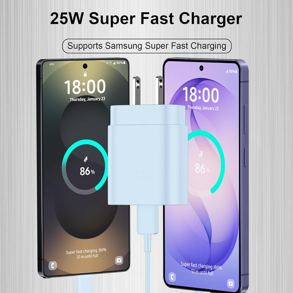 Super Fast Charger Type C,25W PD USB C Wall Charger Block & C to C Cable 6.6Ft for Samsung Galaxy S25/S24 Ultra/S24/S24+/S23