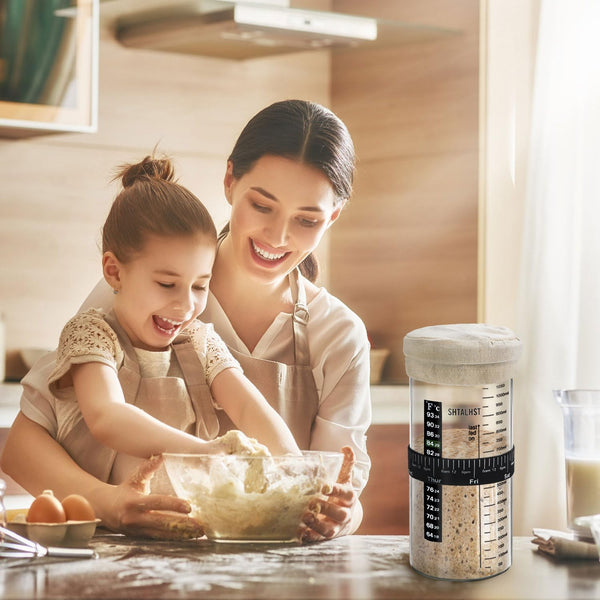Sourdough Starter Jar Kit-1100Ml/39Oz, Sourdough Starter Kit, Sour Dough Starter Jar with Stainless Steel Lid, Thermometer, Silicone Scraper,