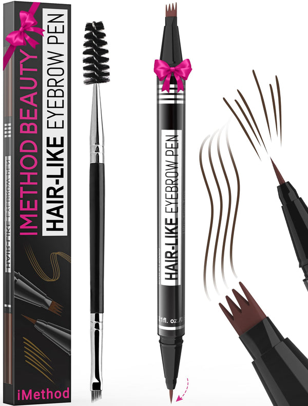 Imethod Eyebrow Pen - Eyebrow Pencil Magical 2-In-1 Eye Brow Pencils for Women with 4-Fork-Tip & Precise Brush-Tip Create Natural Hair-Like Brows,