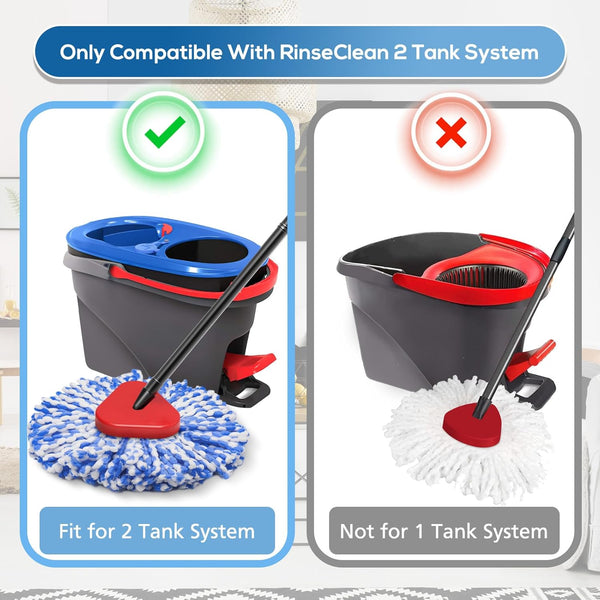 8 Pack Rinseclean Spin Mop Replacement Head Refills with 1 Rotating Mop Base Compatible with O Ceda Rinseclean 2 Tank System, Blue Microfiber Mop