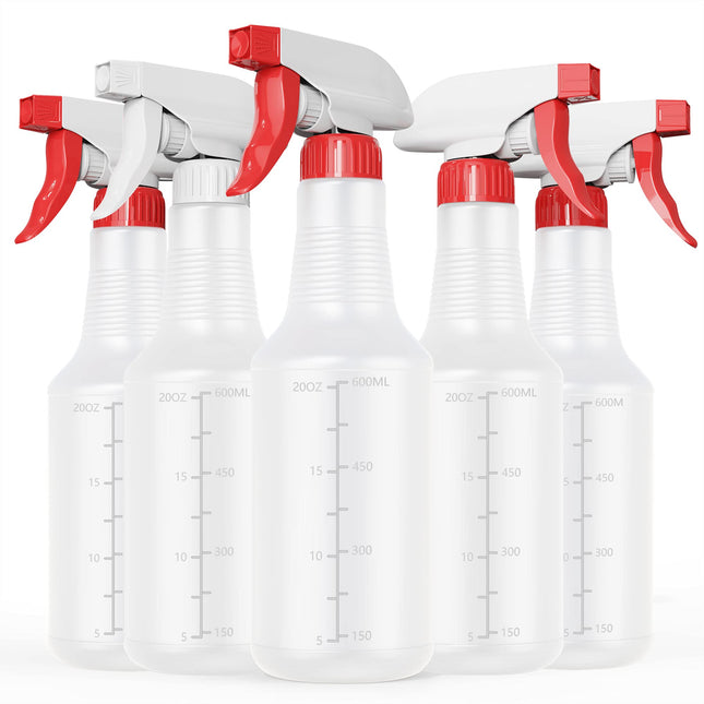 Veco Spray Bottle (5 Pack,24 Oz) with Measurements and Adjustable Nozzle(Mist & Stream Mode), HDPE Plastic Spray Bottles