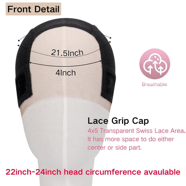 Lace Wig Grip Cap Women: 4X5 Transparent Swiss Lace Front - Non-Slip Wig Gripper for Keeping Wigs in Place - Adjustable Elastic Headband with