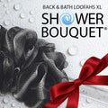 SHOWER BOUQUET Loofah-Charcoal Back-Scrubber & Bath-Sponge Set // 1 Long-Handle-Back-Brush Plus 2 Extra Large 75g Soft Mesh Loofa-Lufa-Loufa Puff
