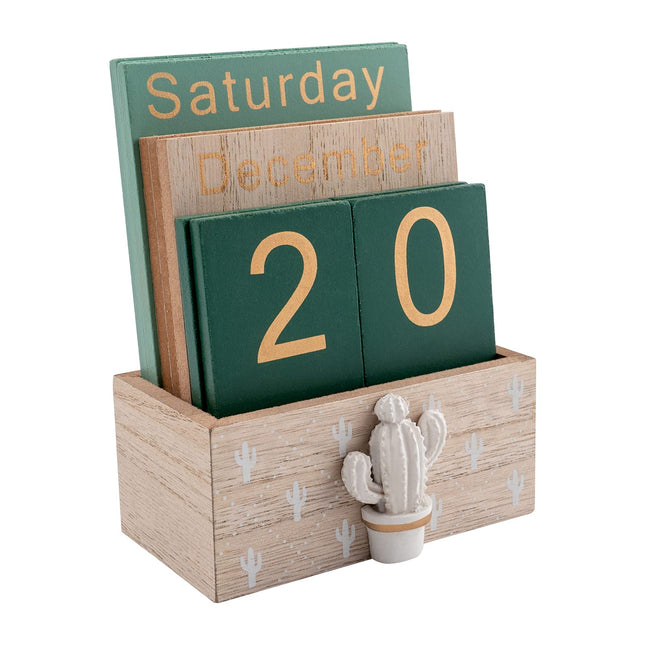 Notakia Perpetual Calendar, Wooden Calendar for Home Office Desk Accessories Vintage Wood Block Calendar(Green) Green ca