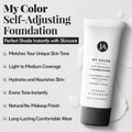 Jerome Alexander My Color Self-Adjusting Foundation, Hydrating & Lightweight Face Makeup, Skincare-Infused, with Kabuki Brush, Light, 1 oz 01 Light