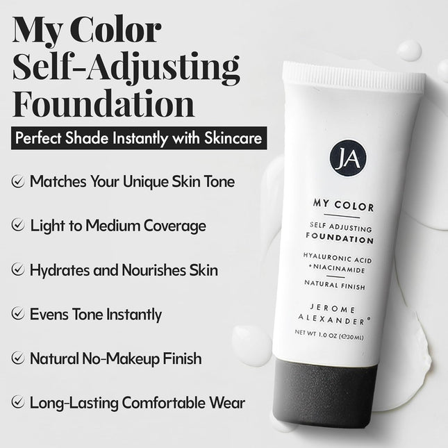 Jerome Alexander My Color Self-Adjusting Foundation, Hydrating & Lightweight Face Makeup, Skincare-Infused, with Kabuki 
