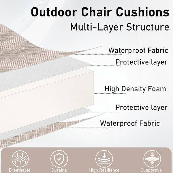 Topotdor Outdoor Chair Cushions Set of 2, Waterproof Patio Chair Cushions for Outdoor Furniture, round Corner Seat Chair Pads with Ties for Patio
