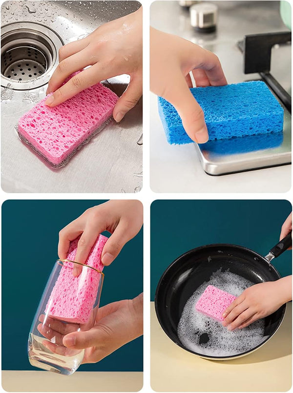 METUUTER 12-Count Kitchen Sponges- Compressed Cellulose Sponges Non-Scratch Natural Dish Sponge for Kitchen Bathroom Cars, Funny Cut-Outs DIY for