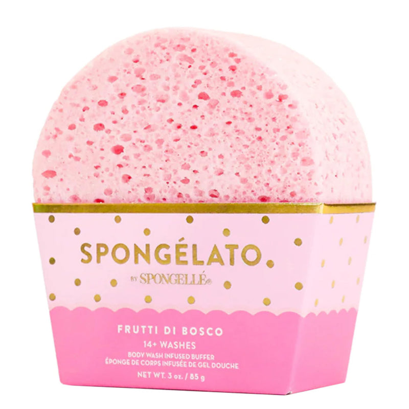 Spongelato Loofah Exfoliating Body Scrubber by Spongelle | Infused with Body Wash | Bath & Shower Loofah for Women | 14+ Uses | Frutti Di Bosco